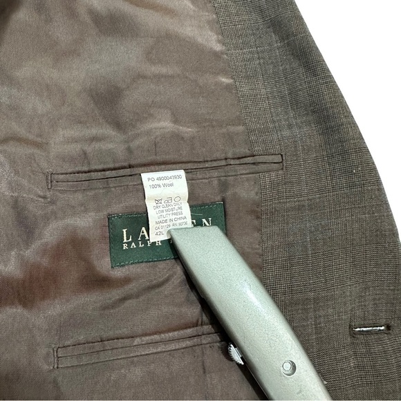 Ralph Lauren Brown Crosshatch Pattern 2-Button 100% Wool Suit Jacket Sz 42L Coat - Picture 7 of 12